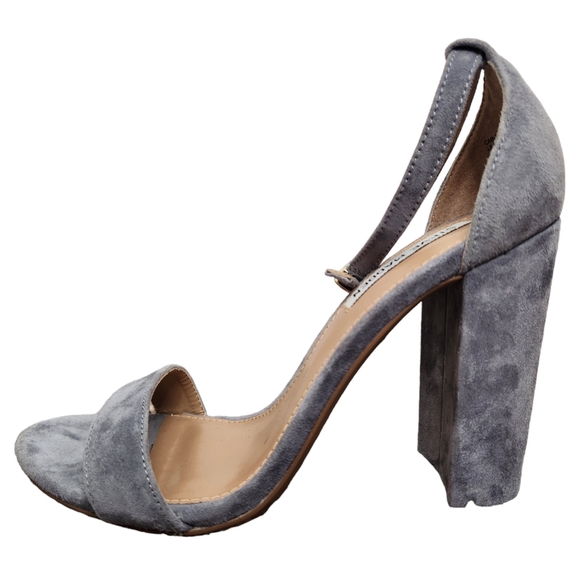 Steve Madden Carrson Suede Heels Gray Open Toe Ankle Strap Preppy Size 9.5M - Picture 6 of 8
